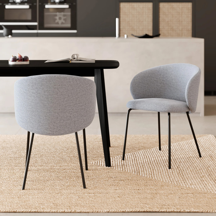 Lot de 2 chaises en tissu gris clair et pieds en métal noir - Victoria