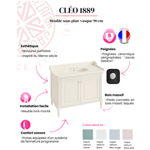 Pack meuble vasque 3 trous Cléo 1889 blanc velours + mélangeur croisillons or