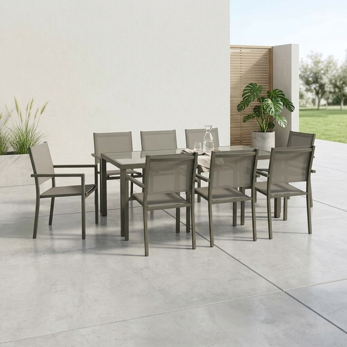 Table de jardin aluminium + 8 assises CAPUA 180
