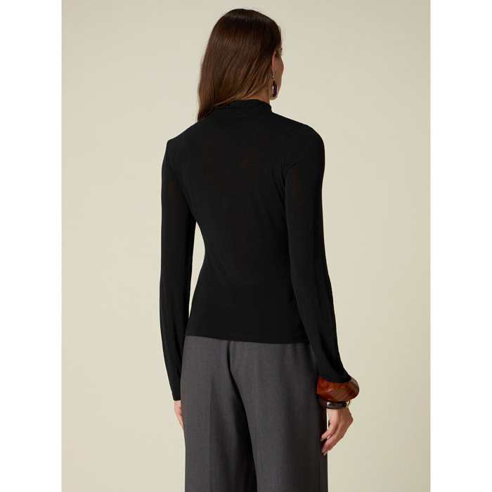 Oltre - T-shirt lupetto misto cashmere - Nero