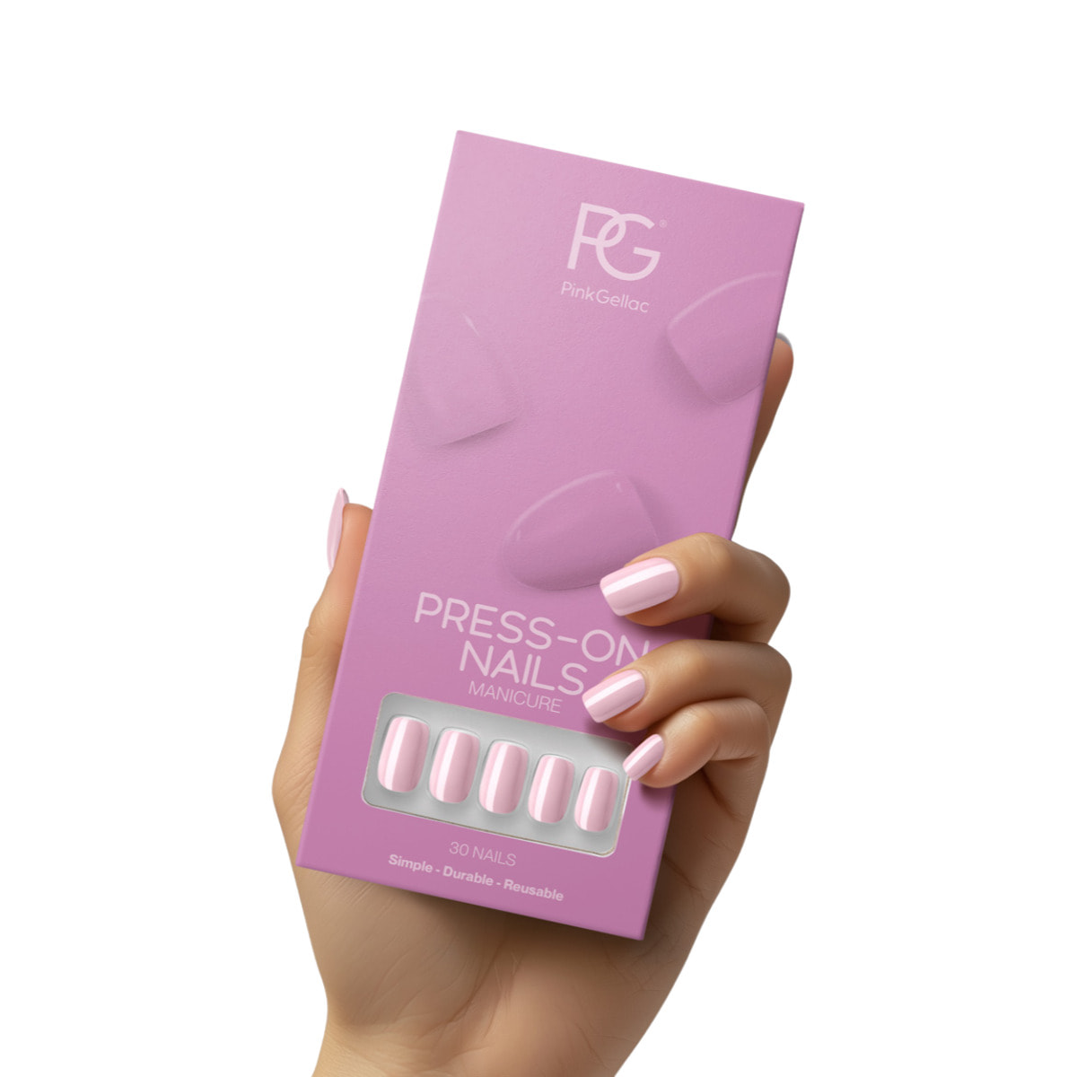 Pink Gellac - 388 Rosewater Pink - carré moyen - Faux ongles à presser - Faux-ongles réutilisables - Press-on nails