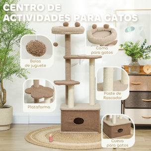 Árbol Rascador para Gatos Altura 133 cm Árbol para Gatos Torre para Gatos con Nido Plataformas Bola Colgante y Poste de Yute Café