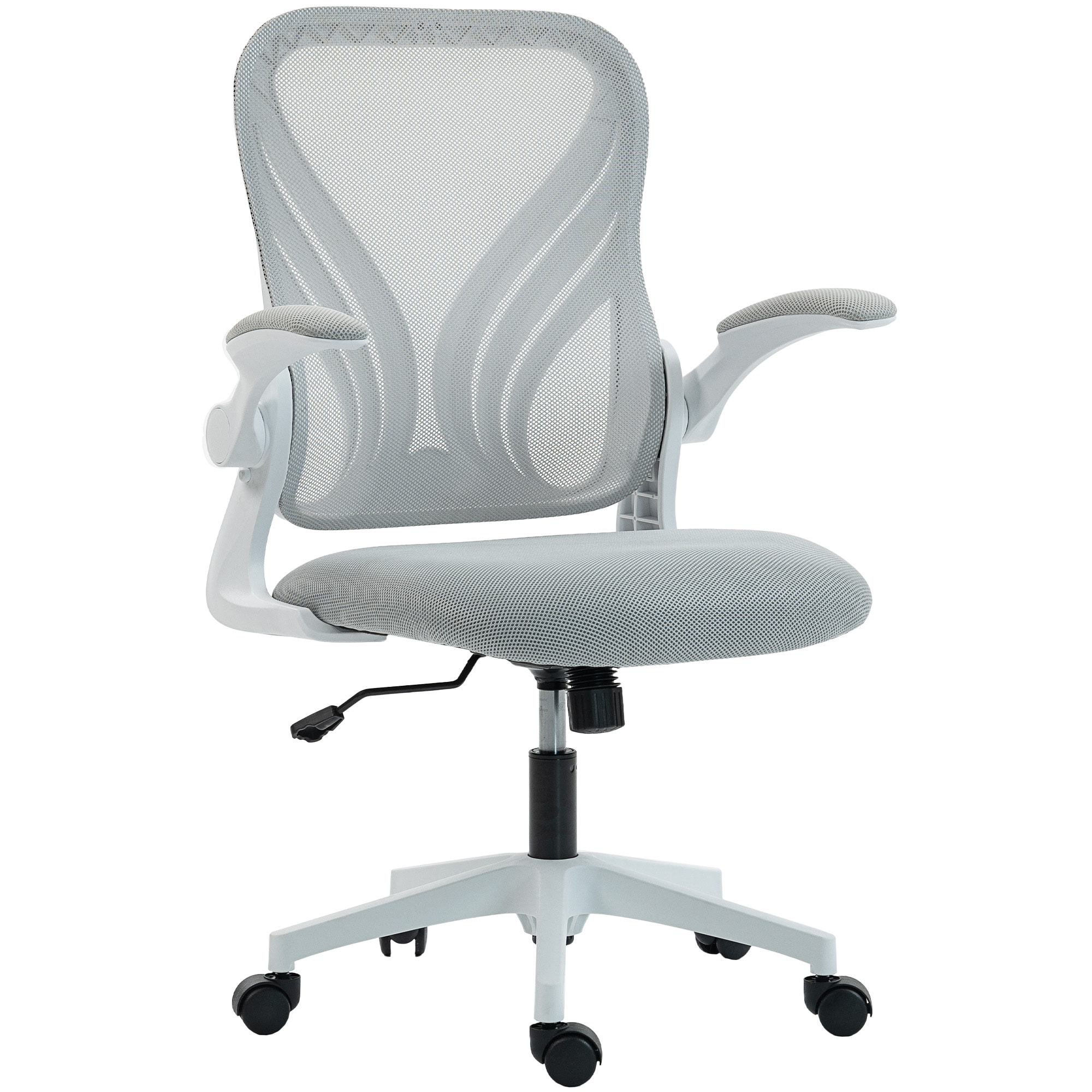 Chaise de bureau ergonomique accoudoirs relevables dossier rabattable gris clair
