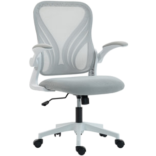 Chaise de bureau ergonomique accoudoirs relevables dossier rabattable gris clair