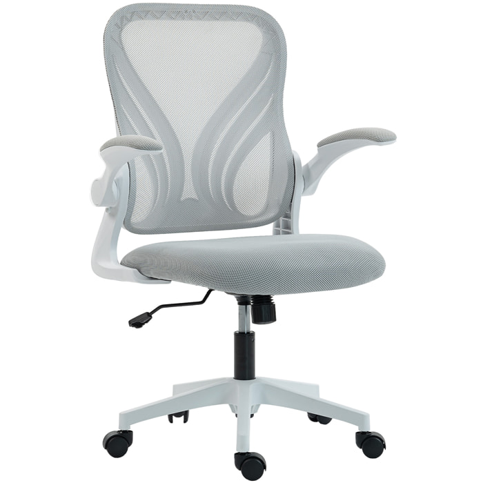 Chaise de bureau ergonomique accoudoirs relevables dossier rabattable gris clair