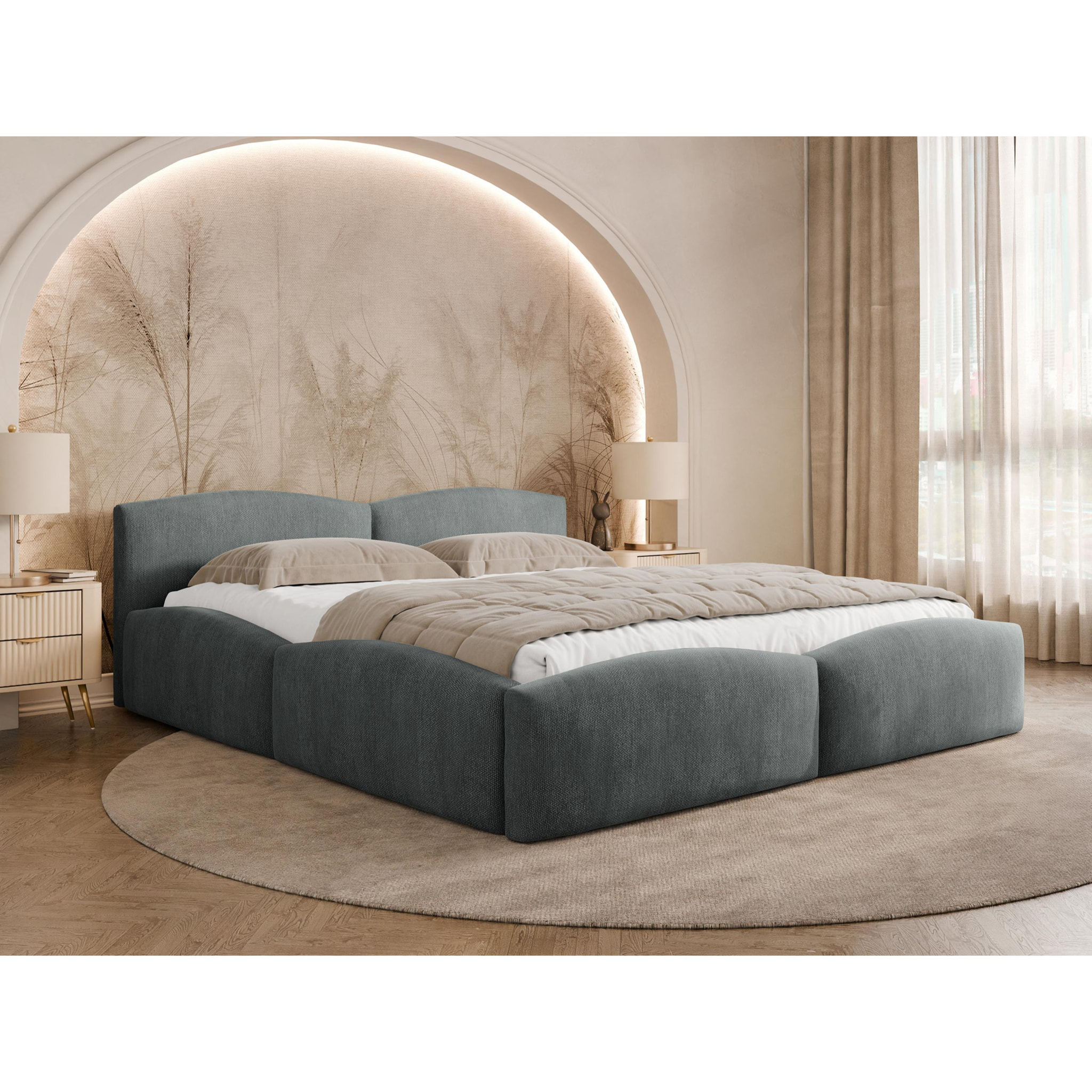 Carla - lit coffre - 180x200 cm - en velours texturé - sommier inclus - Gris Anthracite