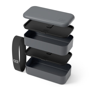 Set repas lunch box 2 étages 1L gris anthracite + accessoires