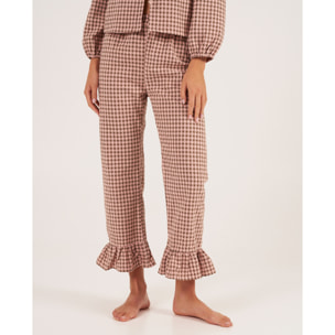 Pantalón de pijama de mujer de cuadros con volante en los tobillos
