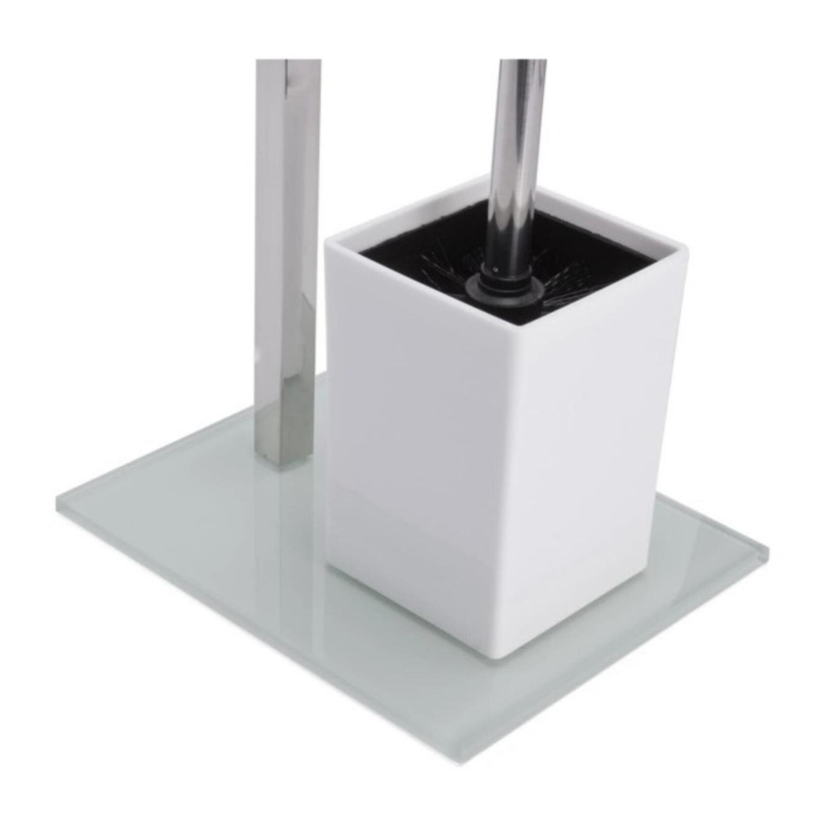 Soporte de papel higiénico con portaescobillas en acero inoxidable 22x18x70,5cm color Blanco