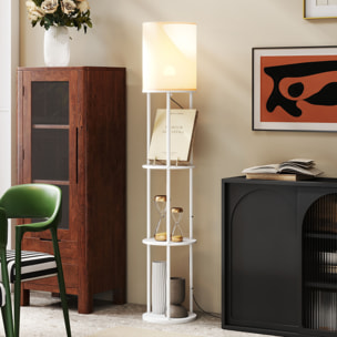 Lámpara de Pie con Estantes, Lámpara con 3 Temperaturas de Color, Control Remoto, Bombilla E27, para Salón, Dormitorio, Oficina, Blanco