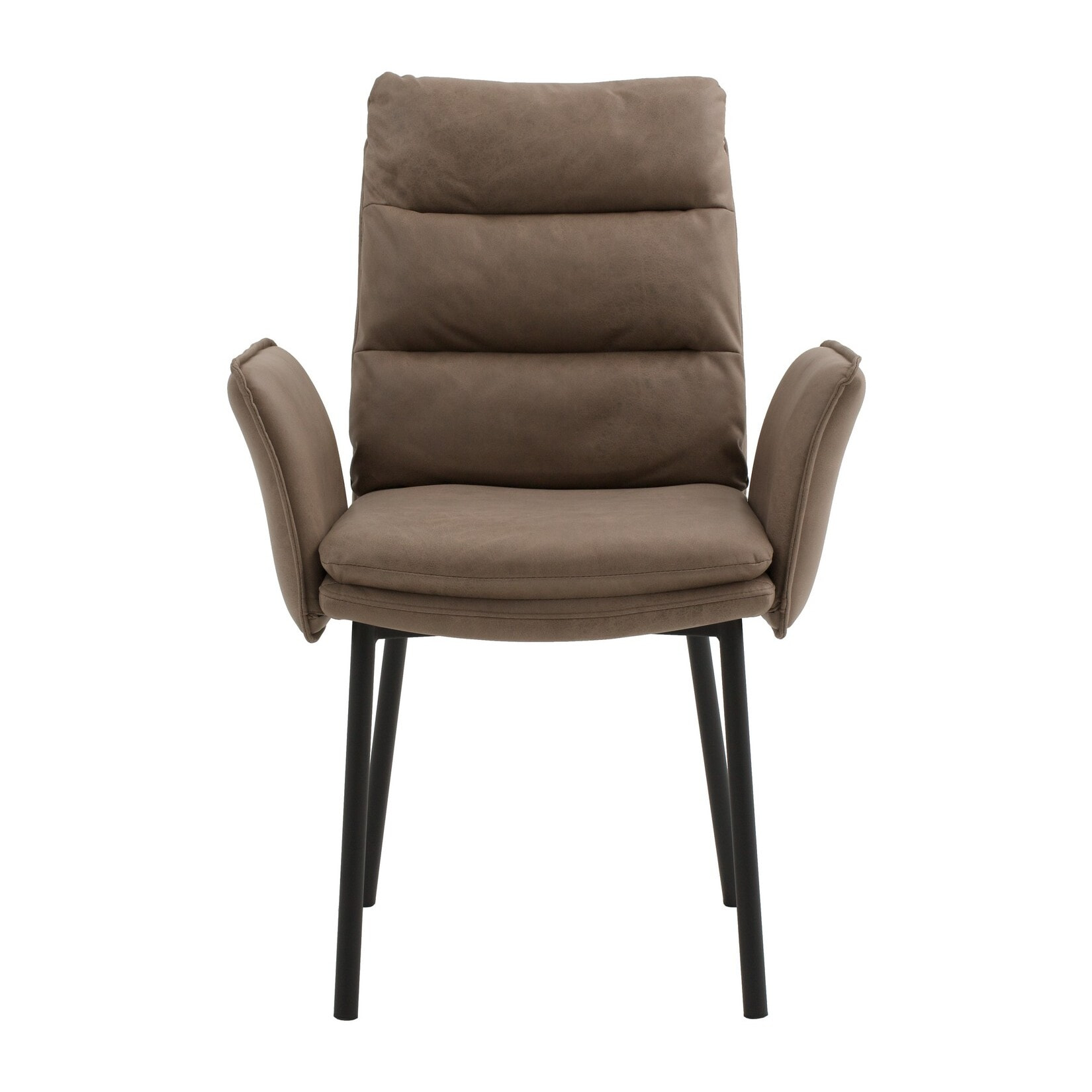 Set di 4 sedie MALIBÙ in similpelle marrone e gambe in metallo nero, con braccioli