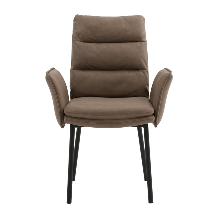 Set di 4 sedie MALIBÙ in similpelle marrone e gambe in metallo nero, con braccioli