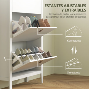 Mueble Zapatero Estrecho Zapatero Entrada Recibidor con 3 Cajones Abatibles Estantes Ajustables y Tiradores de PU para 21 Pares de Zapatos para Pasillo 80x24x131 cm Blanco
