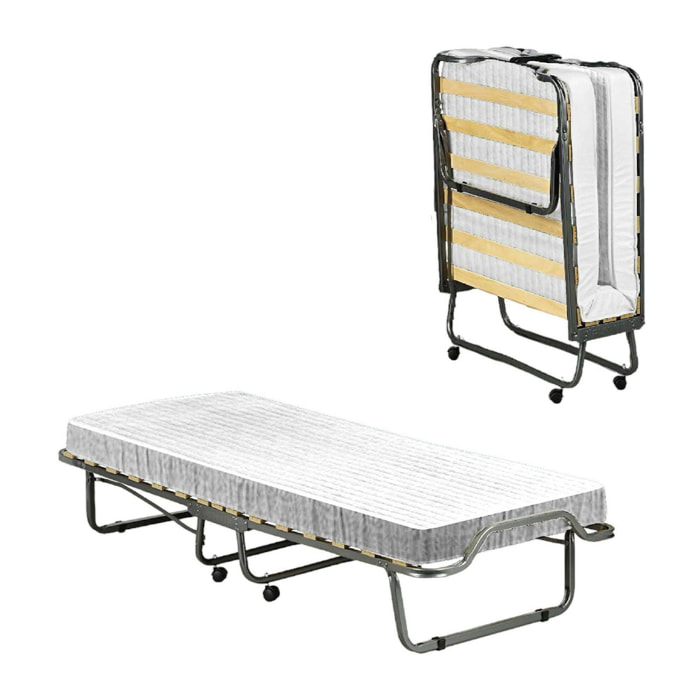 Letto pieghevole Ace, Brandina con rete 15 doghe, Materasso incluso, Lettino salvaspazio, 100% Made in Italy, 80x190h39 cm