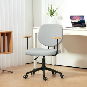 Silla de Oficina Silla de Escritorio con Reposabrazos de Madera y Altura Ajustable Silla Giratoria para Estudio Dormitorio Carga 120 kg Gris