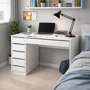 Scrivania moderna con 4 Cassetti e 1 cassettone centrale Ufficio Mobile Desk 120 x 55 x 75 cm  bianco lucido