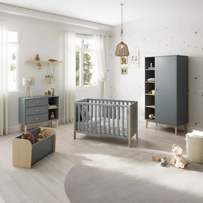 Cuna de estructura resistente en verde salvia y oak soft 65,5x123,2 cm Misty Breeze Verde Salvia - Oak Soft