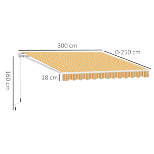 Toldo Manual Retráctil 300x250 cm Toldo para Balcón con Manivela de Metal Impermeable y Anti-UV Toldo Enrollable de Exterior para Jardín Terraza Ventanas Amarillo y Blanco