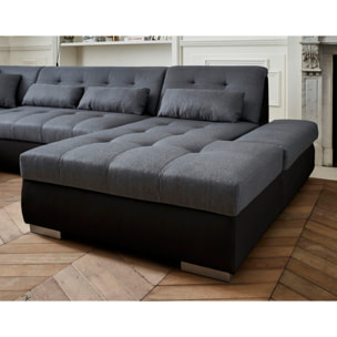 Vermont - canapé panoramique d'angle gauche - 7 places - XXL - Noir / Gris