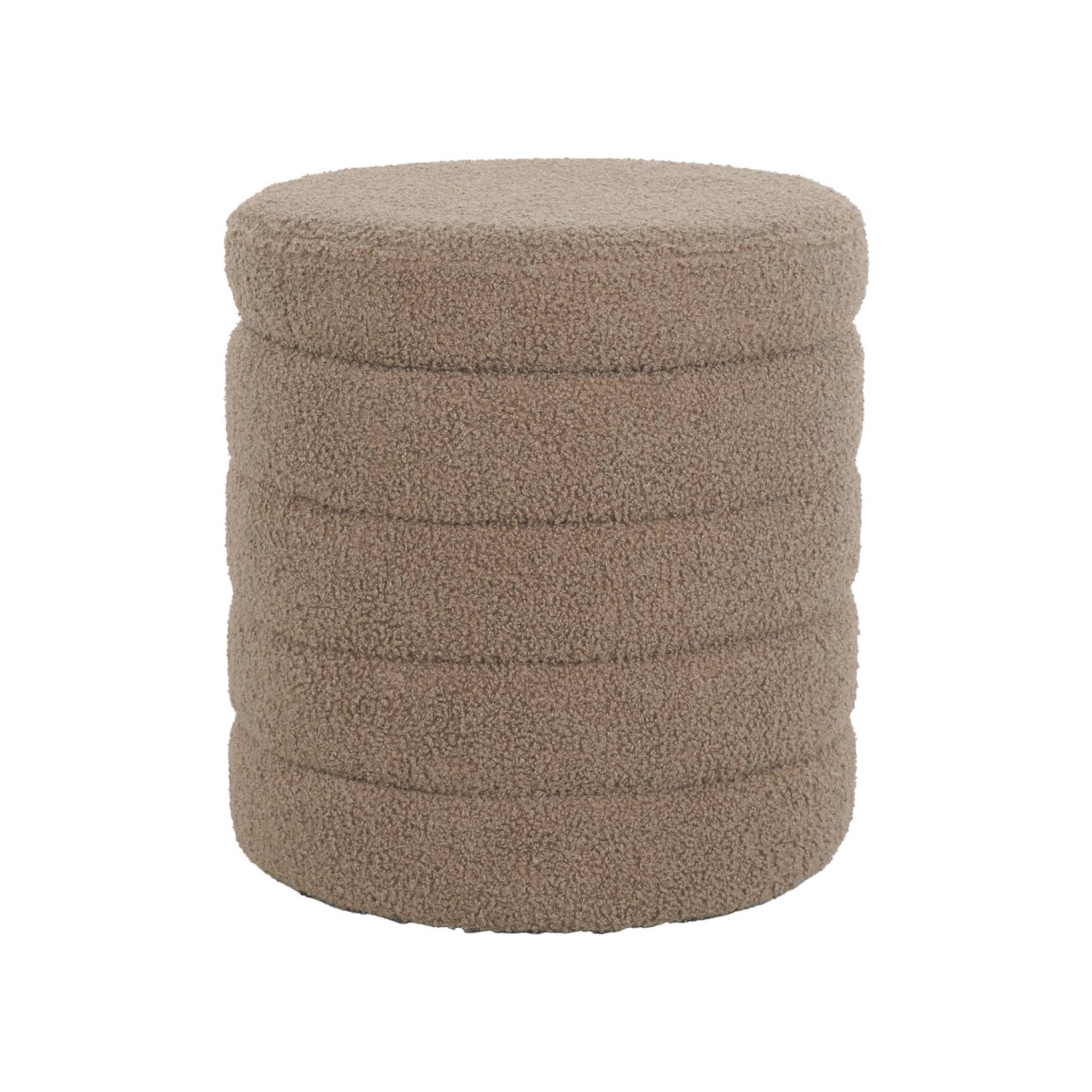 Tabouret en bouclettes taupe avec coffre de rangement intégré