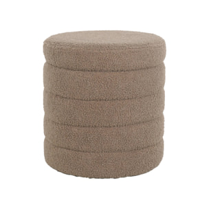 Tabouret en bouclettes taupe avec coffre de rangement intégré