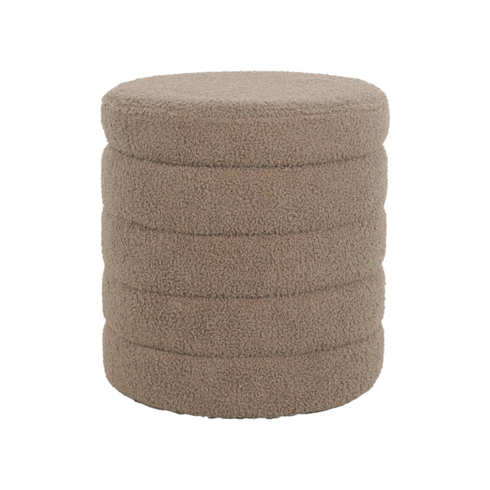 Tabouret en bouclettes taupe avec coffre de rangement intégré