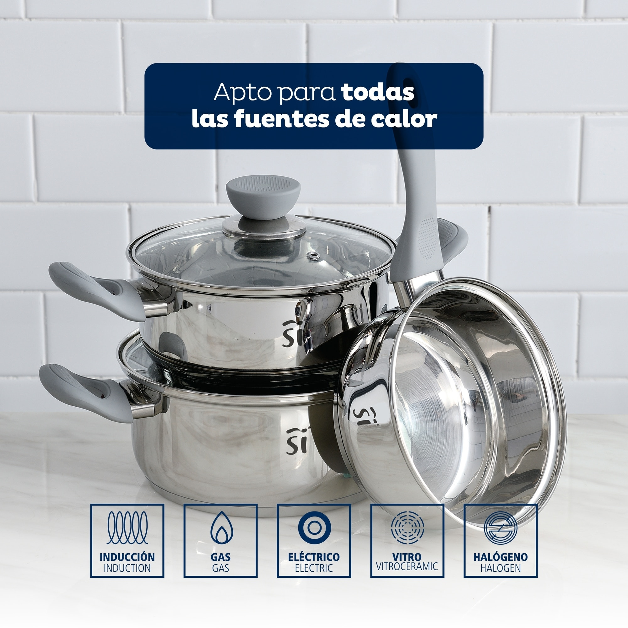 Set 5pc bateria cocina acero inox ind gris alexia