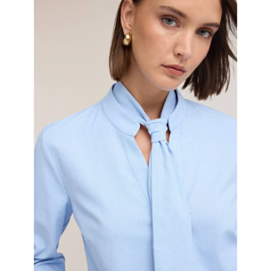 Motivi - Camicia misto cotone con fiocco e micro strass - Azzurro