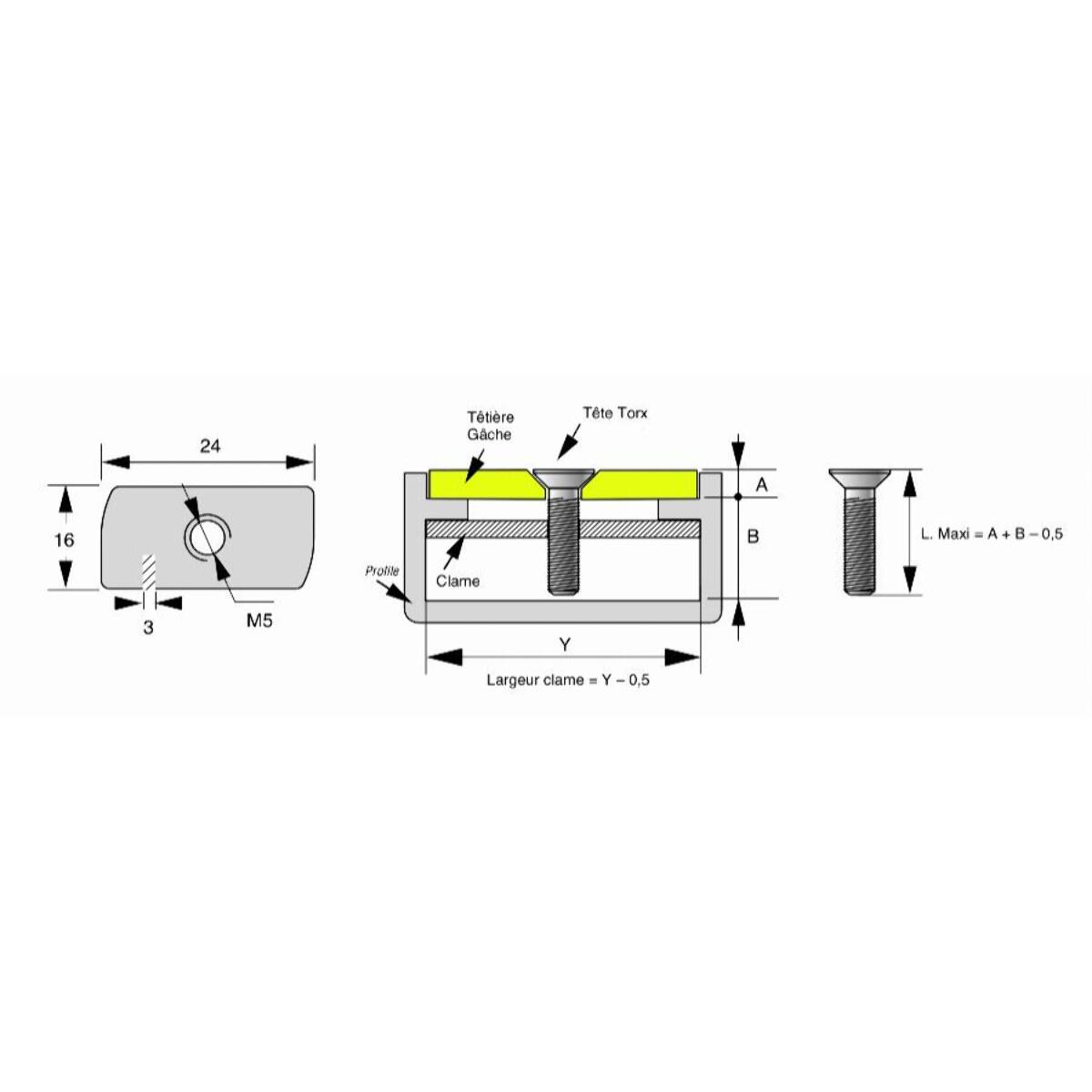 Clame L.24.5 + Vis M5 x 12 mm ASSA ABLOY - 2807.12.3M5