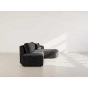 Miro - Canapé d'angle droit 4 places convertible avec coffre en velours texturé - Gris Anthracite