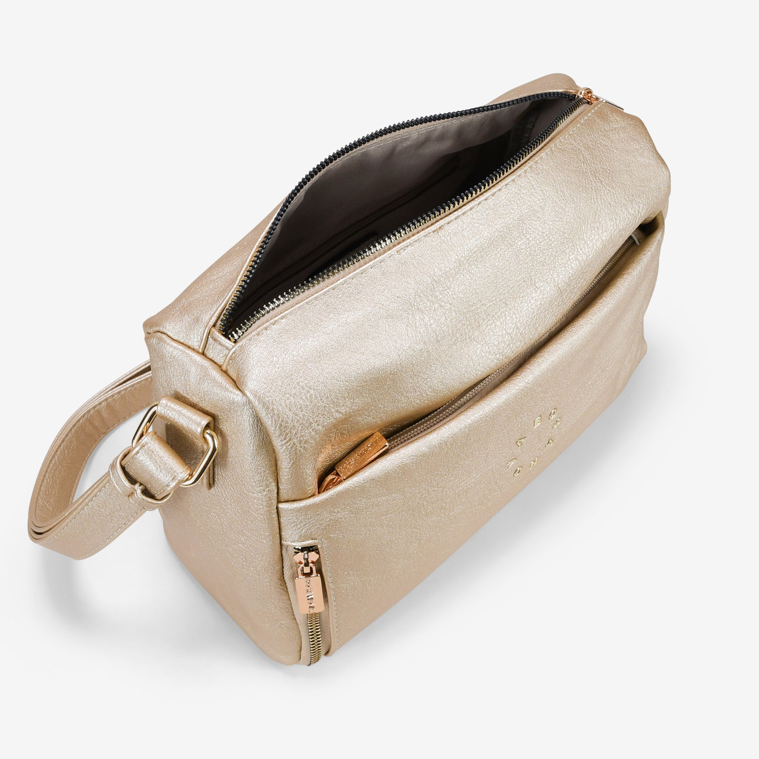Bolso bandolera dorado con cremallera