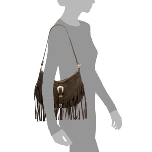 Barlassina bolso bandolera Mujer. Piel auténtica Gamuza, con flecos.