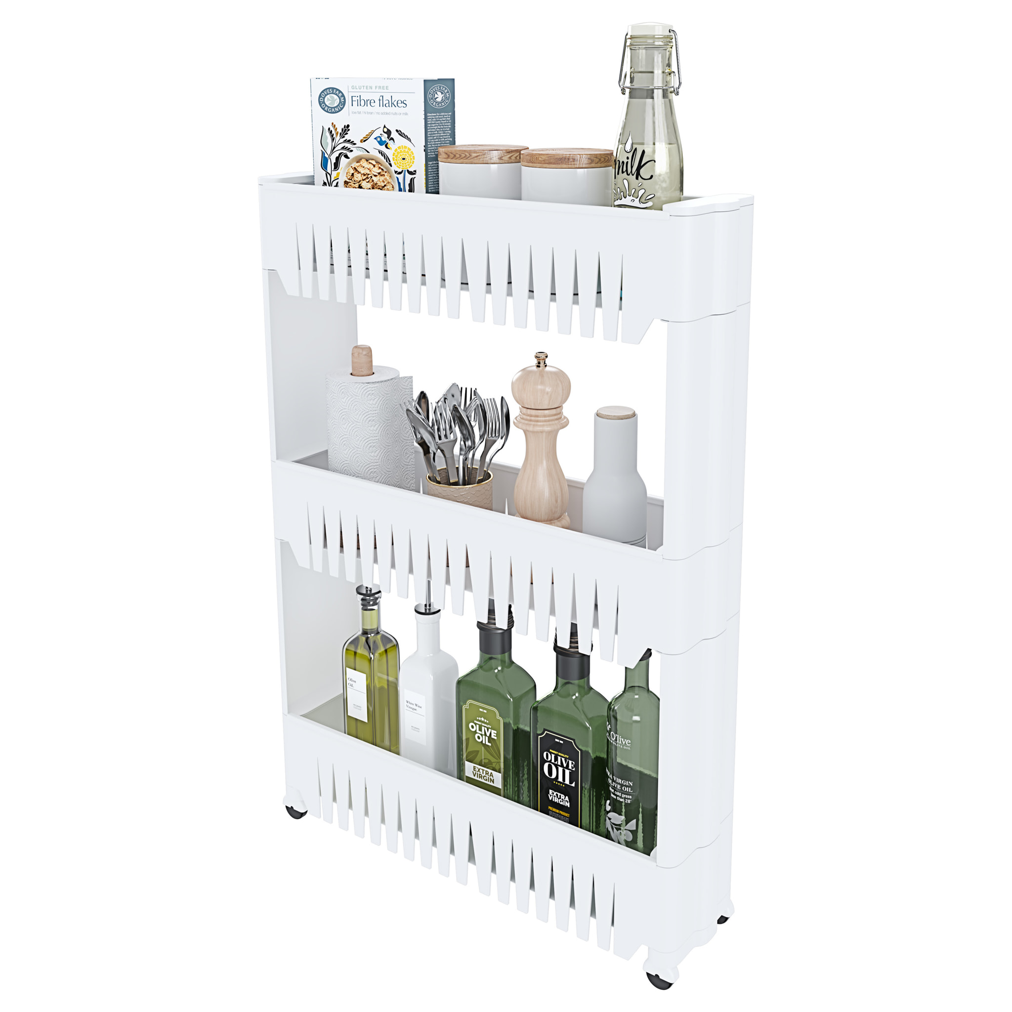 Carrello Da Cucina Salvaspazio Carrellino Portaoggetti Con Rotelle Ruote 3 Ripiani Dispensa Bagno Fino a 2.5 Kg Per Ripiano 72 x 12,5 x 54 cm Bianco