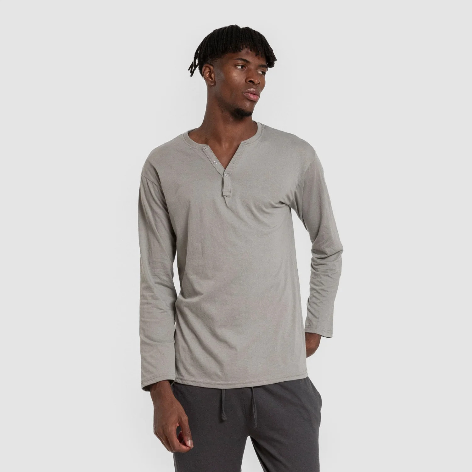 Pigiama lungo da uomo con bottoni, grigio-verde - blu navy