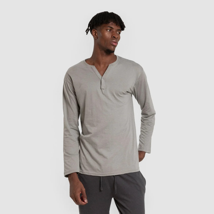 Pigiama lungo da uomo con bottoni, grigio-verde - blu navy