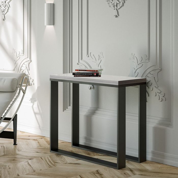 Console extensible portefeuille 90x45/90 cm Elettra Libra Frêne Blanc cadre Anthracite