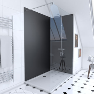 Pack Douche a l'Italienne 90x120 - Kit Panneaux Muraux Noir/Chrome + Receveur + Paroi 6 mm