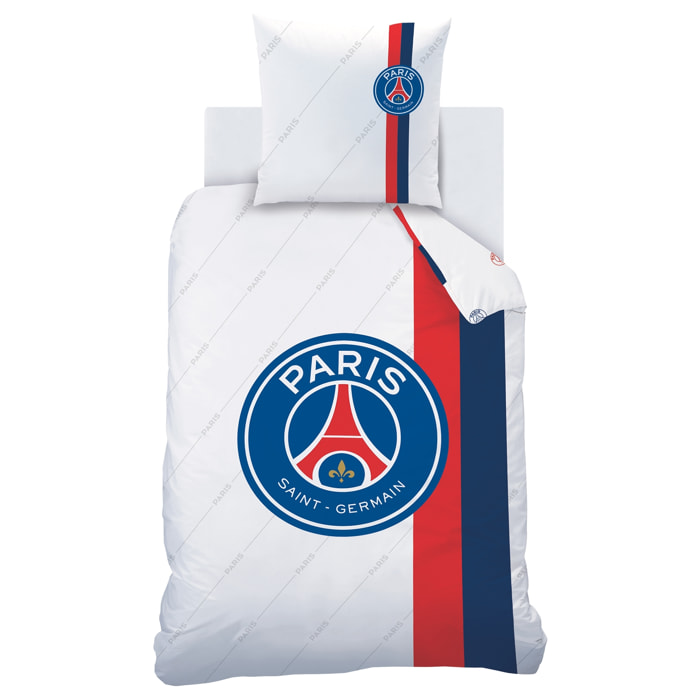 Parure de lit imprimée 100% coton, PSG RETRO WHITE