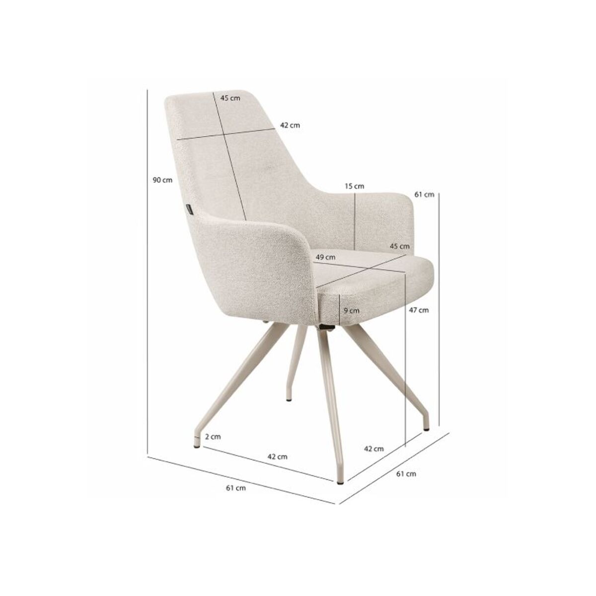 Chaise rotative 180° en tissu doux écru avec pieds en métal - LEVANTE