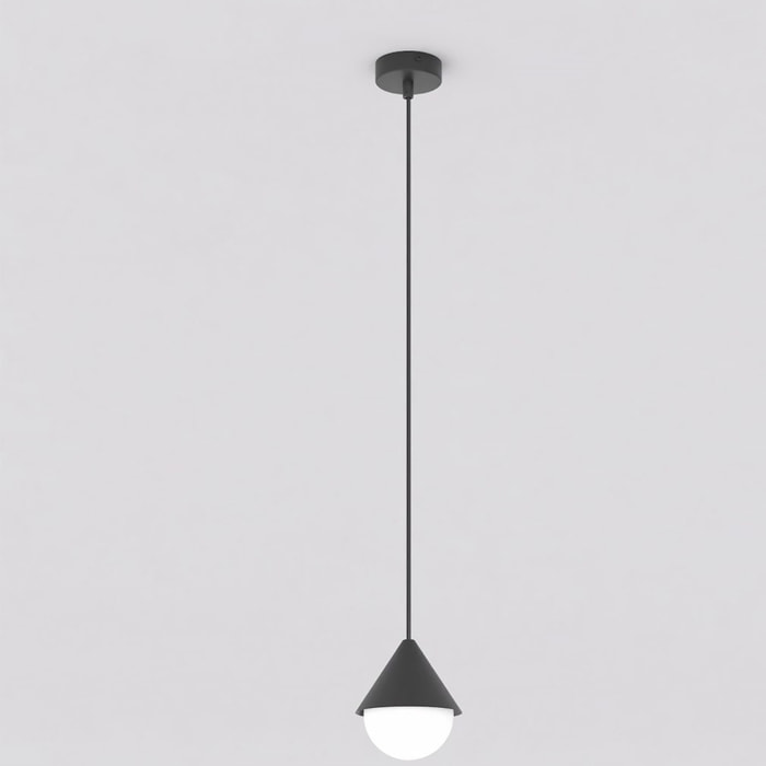 Lampada a sospensione Giro in acciaio nero e vetro