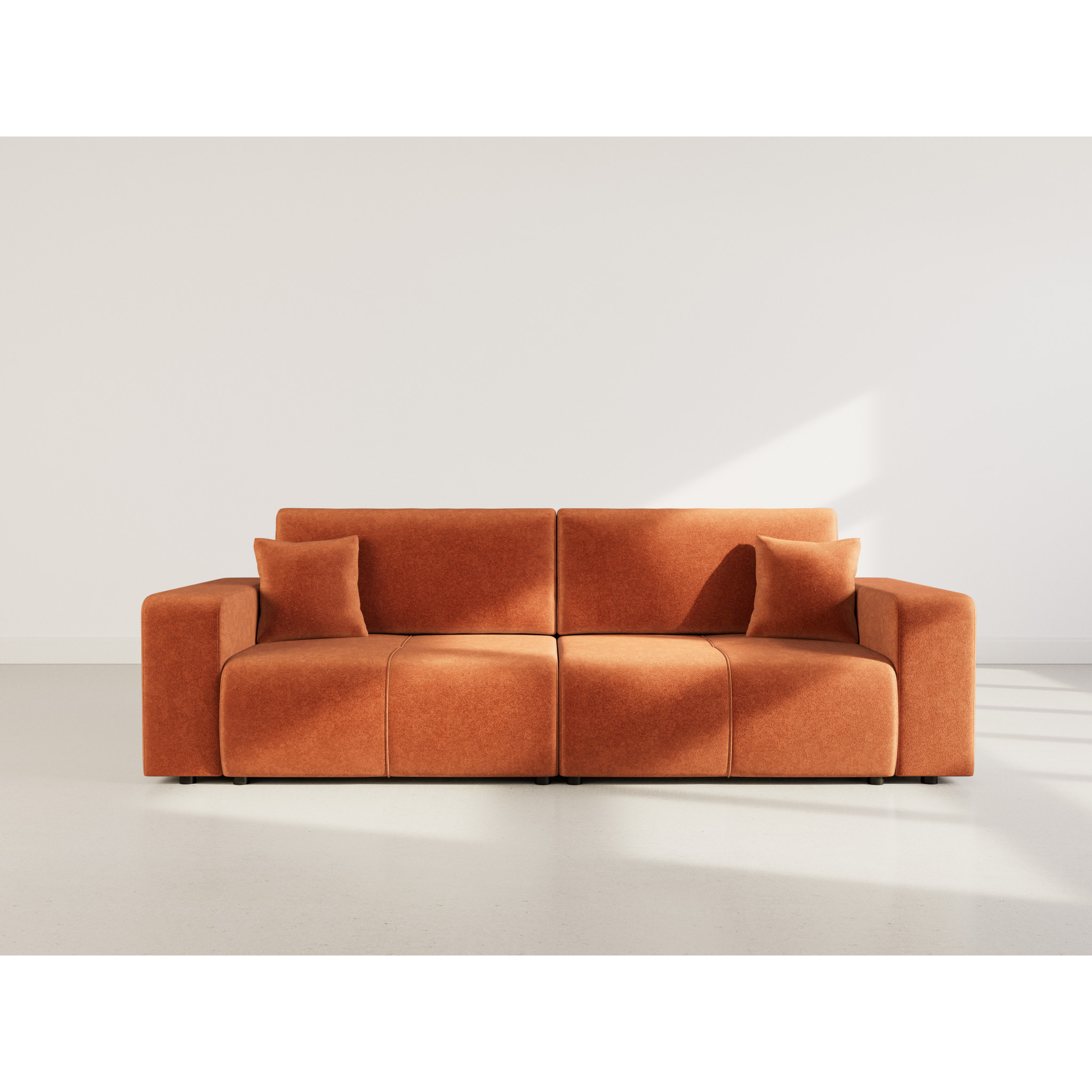 Nicole - Canapé droit 4 places convertible avec coffre en tissu - Rouille