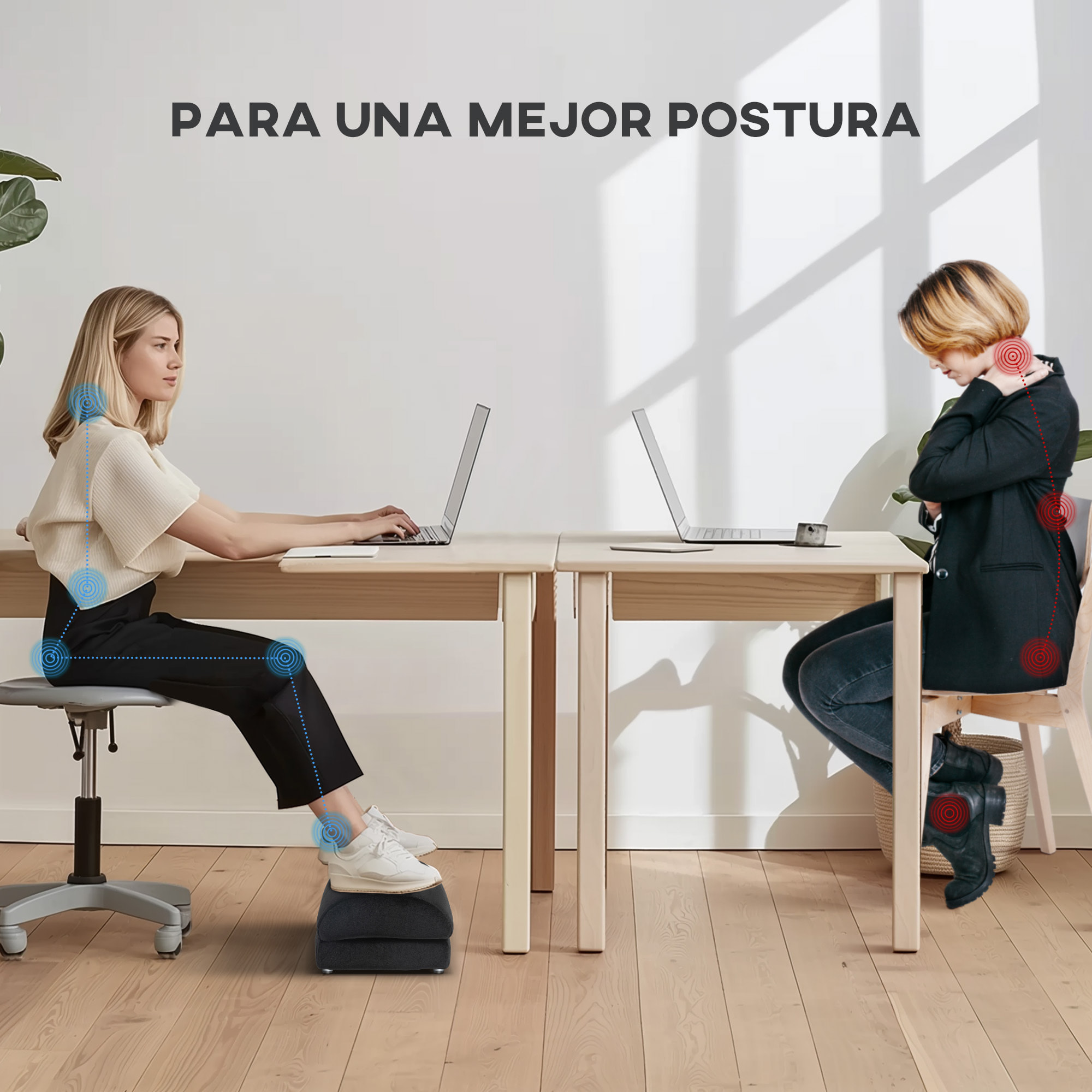 Reposapiés de Oficina Reposapiés con Relleno de Espuma y Almohadillas Antideslizantes para Estudio Hogar Negro