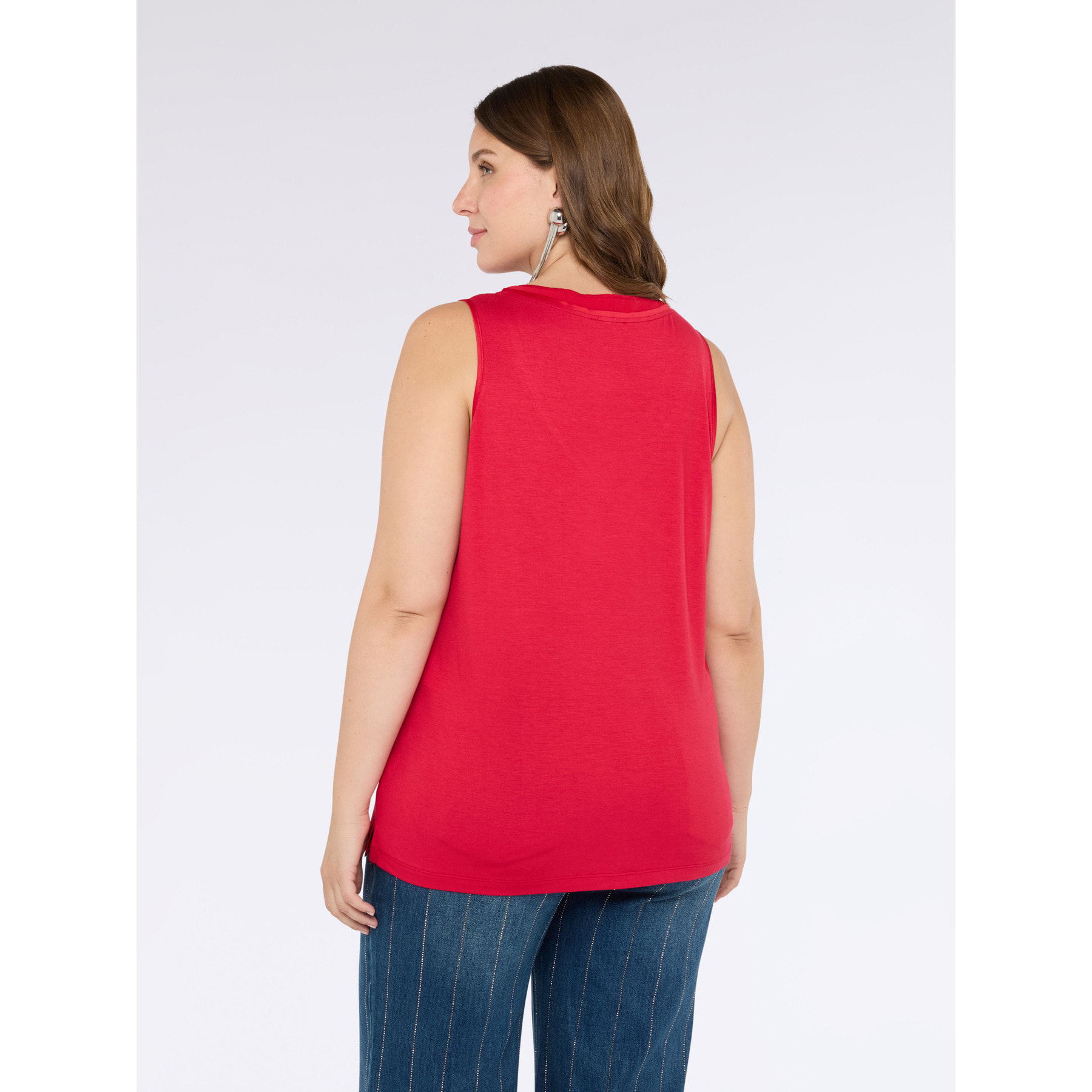 Fiorella Rubino - Top bimaterico con scollo a V - Rosso