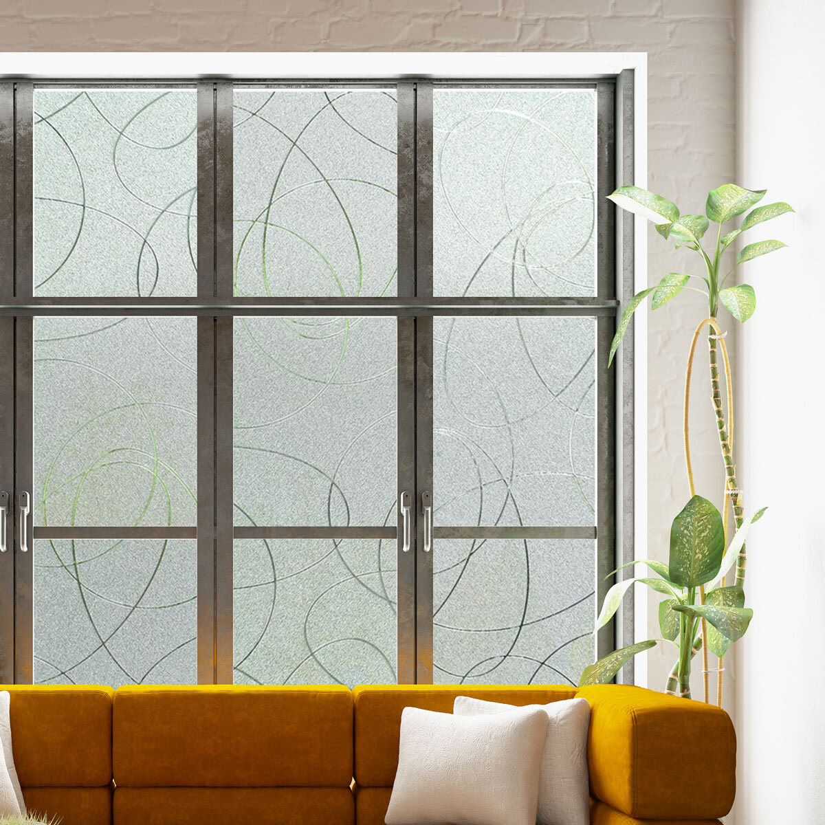 Rouleau occultant vitrostatique lignes design pour fenêtre au mètre - Film Anti Regard Electrostatique Occultant Vitre Anti UV