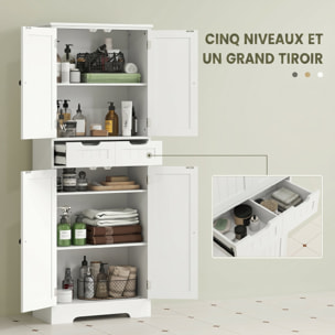 Meuble haut salle de bain 4 portes 3 étagères tiroir dim. 60 x 30 x 160 cm blanc