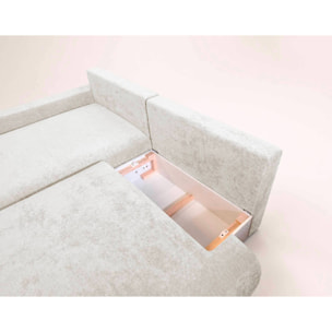 Pivoine - Canapé d'angle ouvert gauche 4 places convertible avec coffre en tissu texturé - Beige
