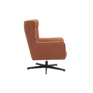 Fauteuil scandinave pivotant en tissu effet velours texturé terre brûlée et métal AVERY