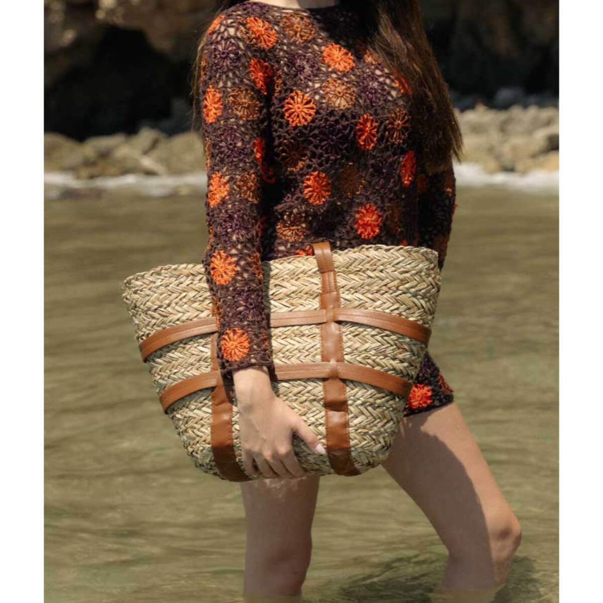 Capazo grande de hombro en rafia natural