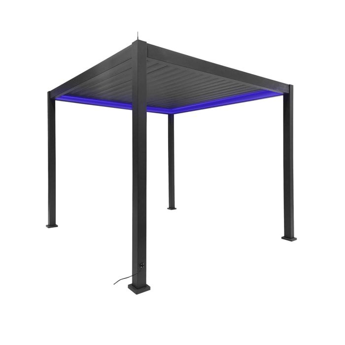 Pergola Bioclimatique électrique 3x3m anthracite. aluminium. à lames orientables avec éclairage LED
