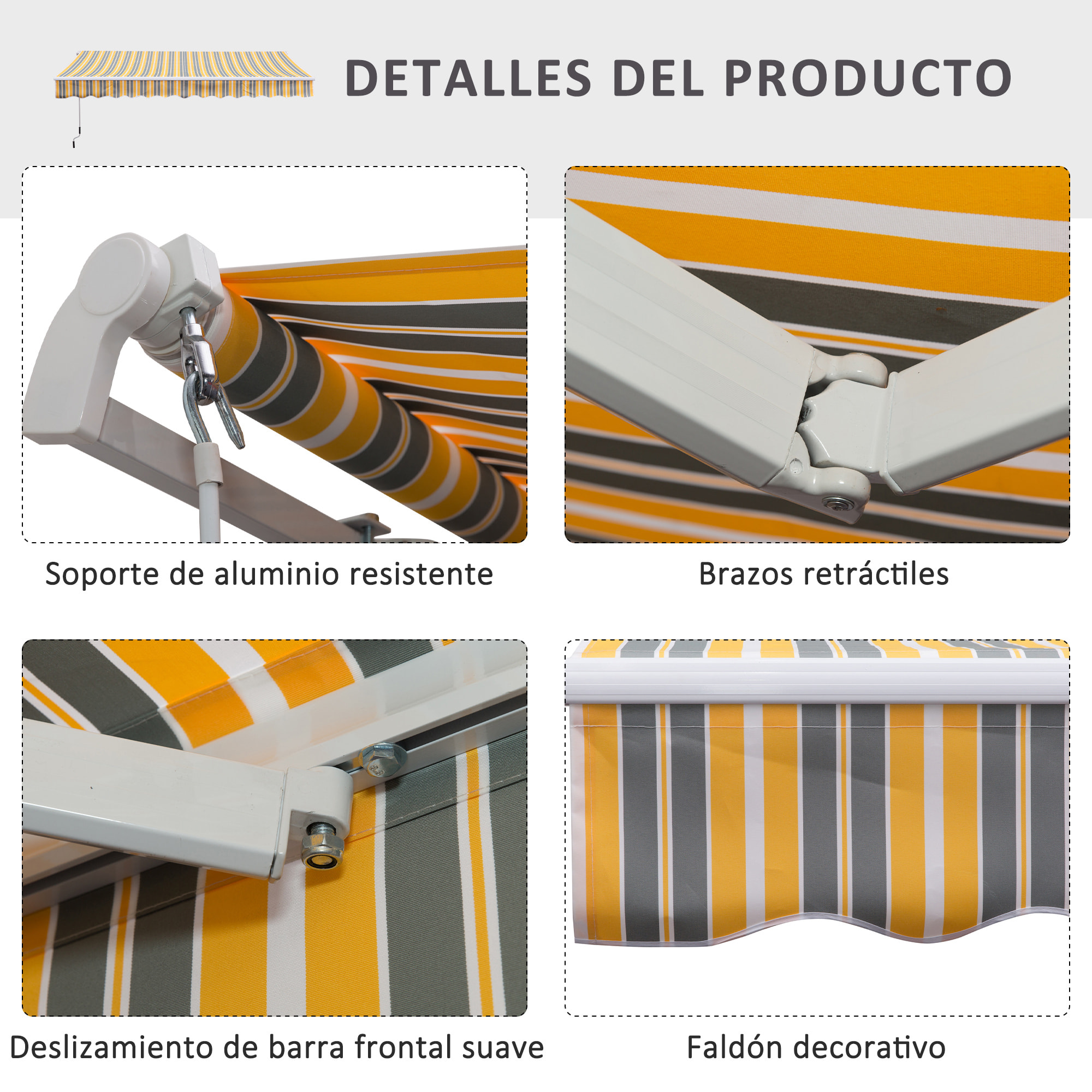 Toldo Manual de Aluminio Acero Poliéster 3.5x2.5m Amarillo